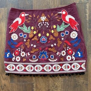 Altar'd State Burgundy Embroidered Mini Skirt